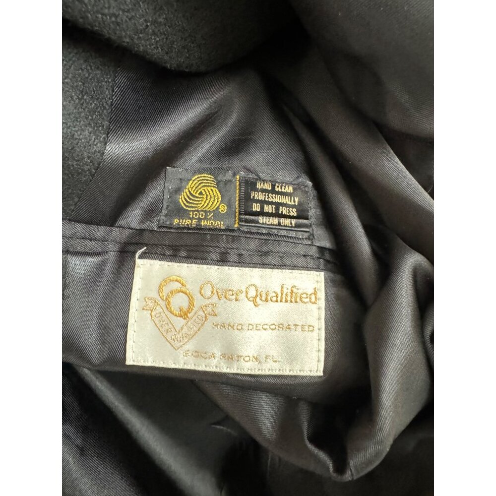 Over Qualified Blazer Womens 8 Embellished Crest Gold Braid Black Wool - Picture 4 of 11